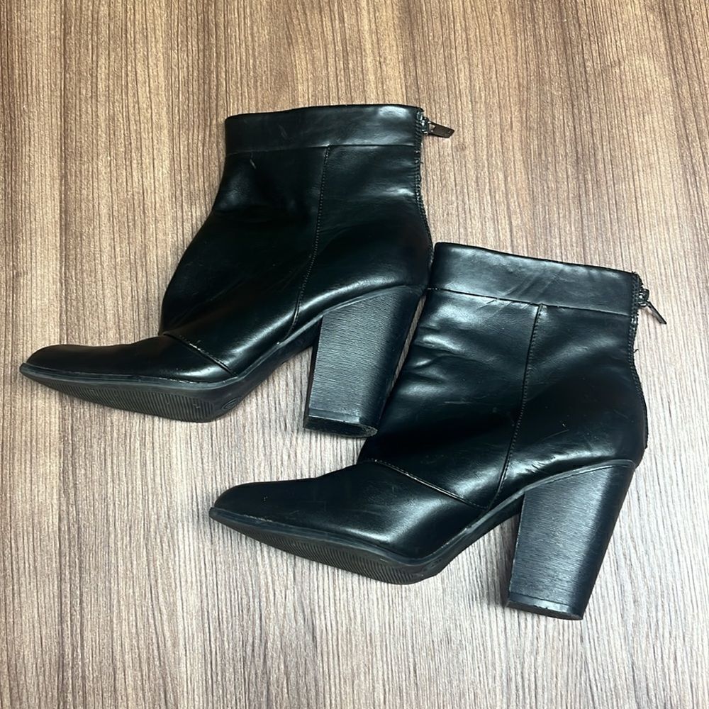 Black leather heel boots